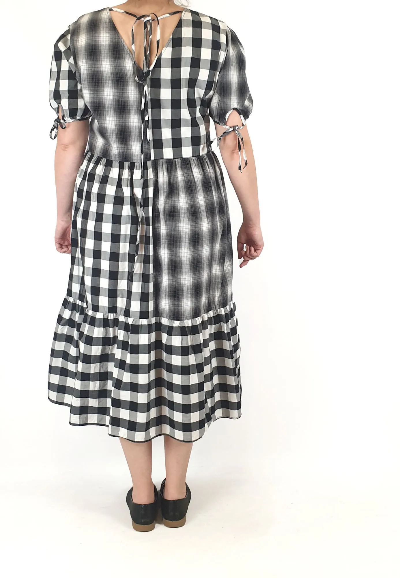Black and white patchwork style handmade dress best fits 14