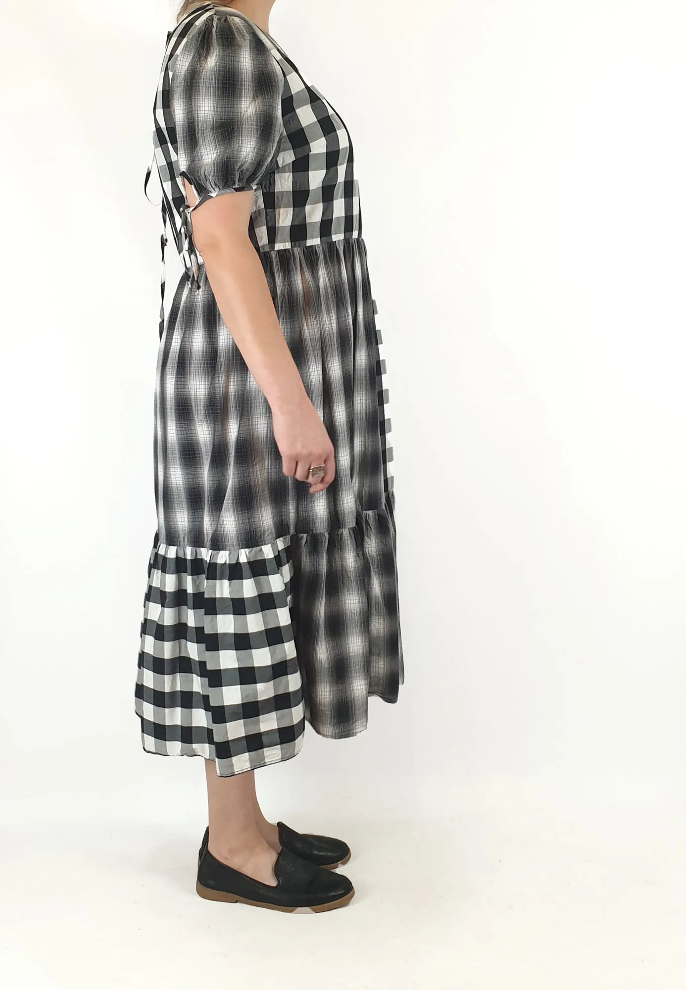 Black and white patchwork style handmade dress best fits 14