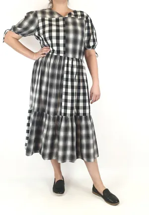 Black and white patchwork style handmade dress best fits 14