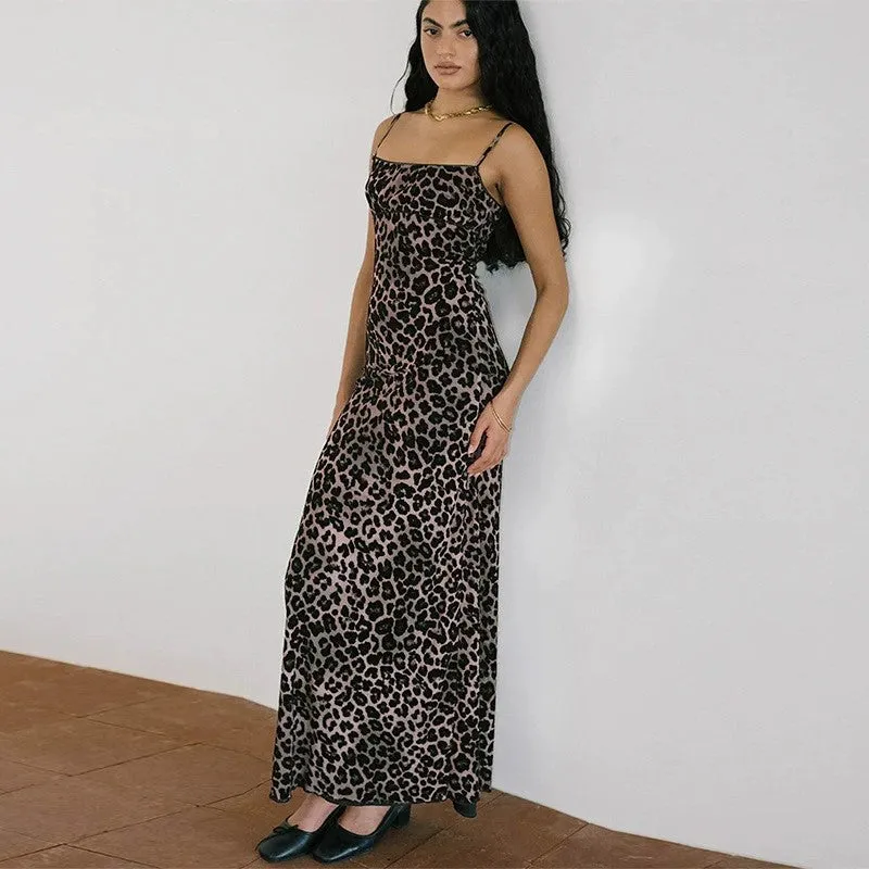 Black Animal Print Strappy Maxi Dress