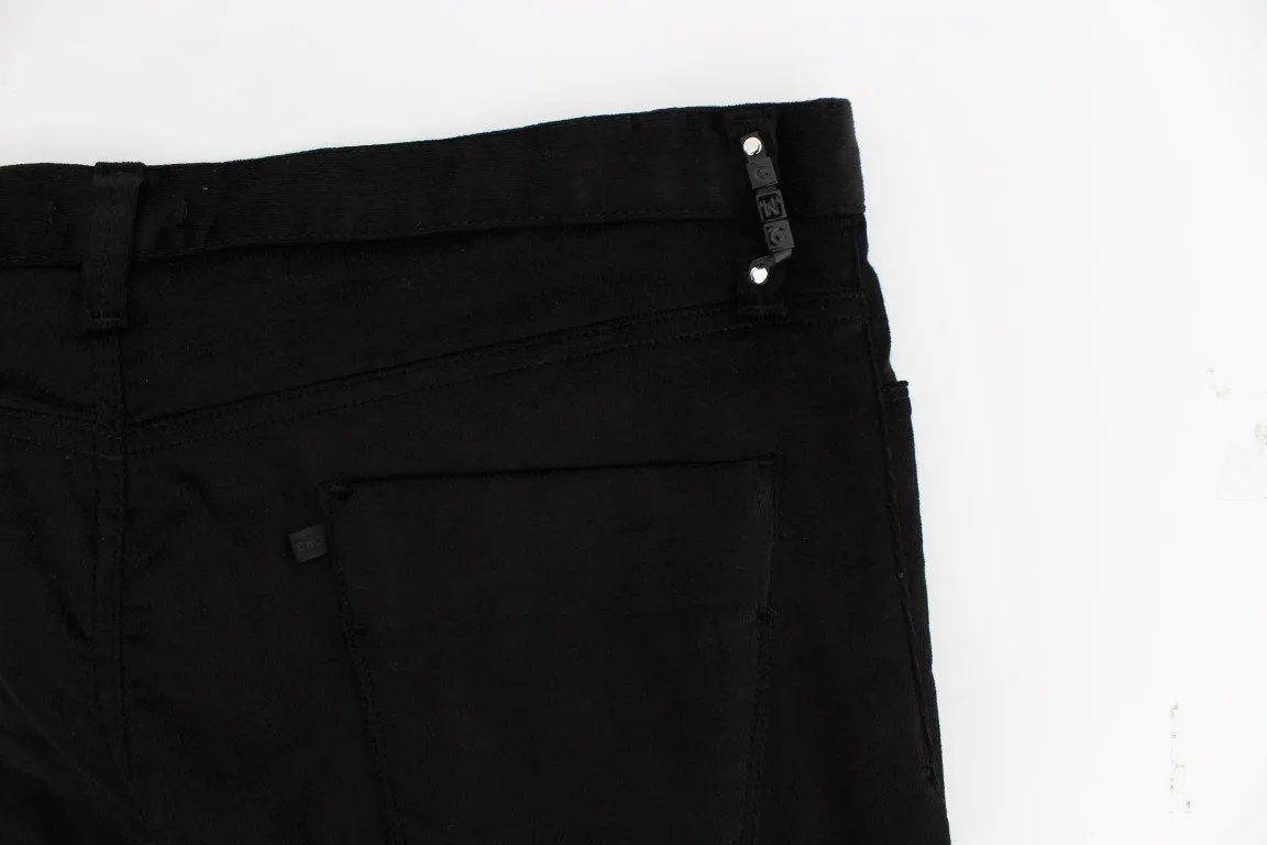Black Corduroy Slim Fit Pants Jeans