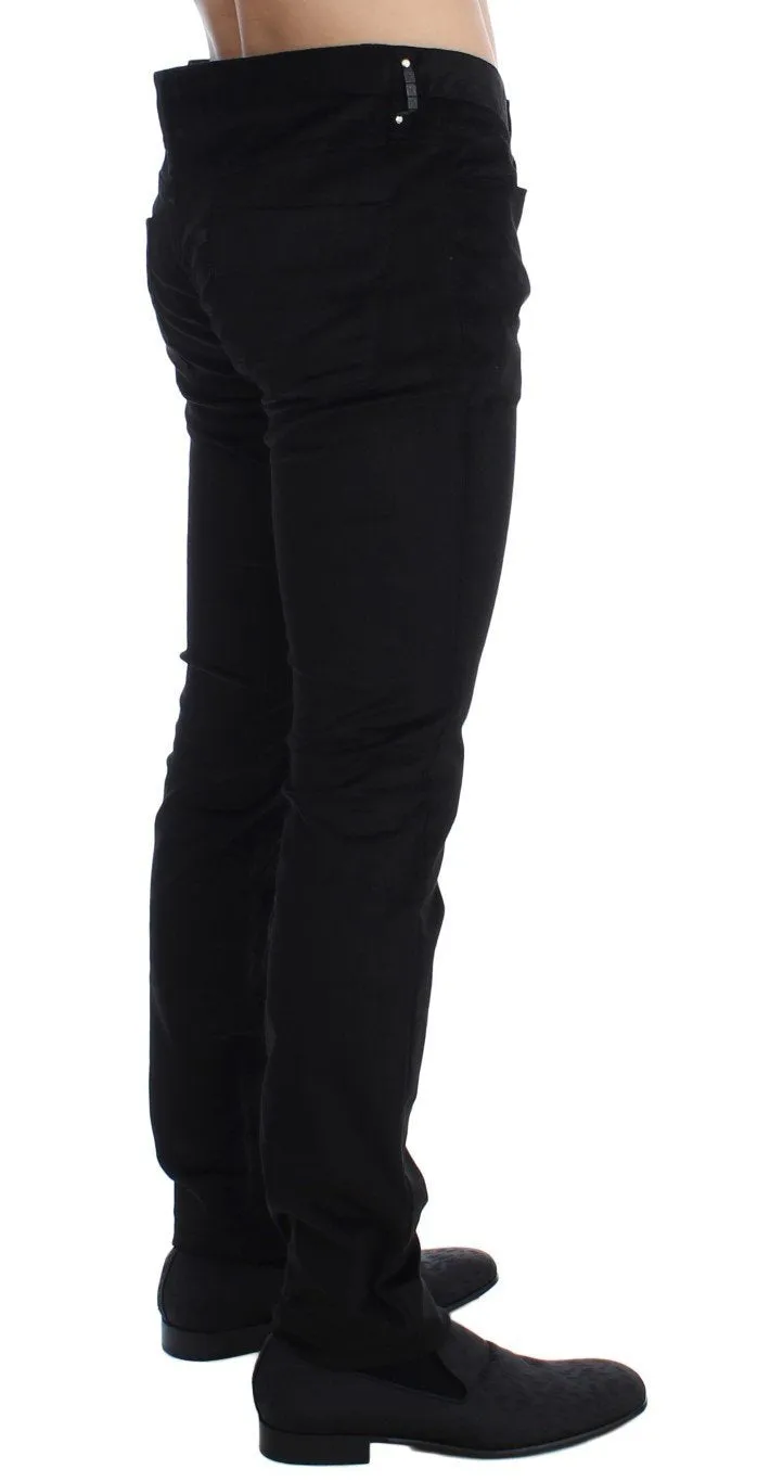Black Corduroy Slim Fit Pants Jeans
