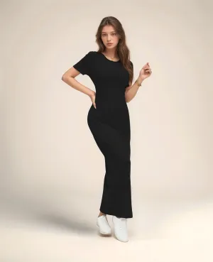 Black Jersey High Slit Dress