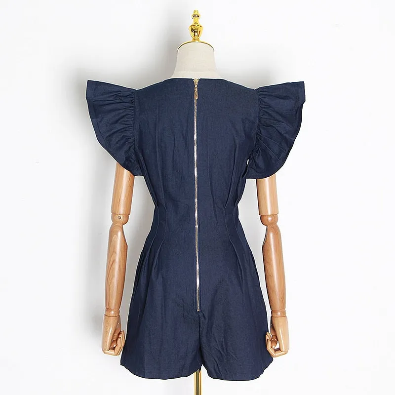 Black Jumpsuits For Women V Neck Ruffle Sleeve High Waist