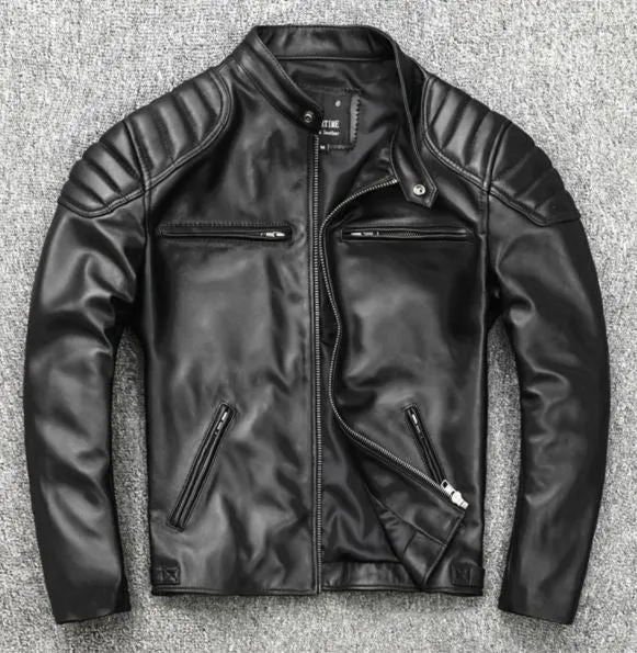 Black Leather Biker Jacket for Men - Winter Outerwear