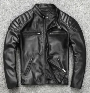 Black Leather Biker Jacket for Men - Winter Outerwear