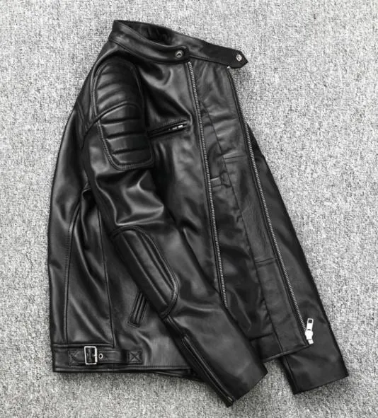 Black Leather Biker Jacket for Men - Winter Outerwear