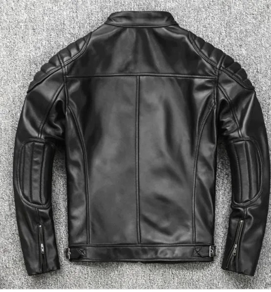 Black Leather Biker Jacket for Men - Winter Outerwear