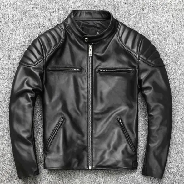 Black Leather Biker Jacket for Men - Winter Outerwear