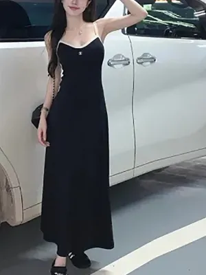 Black Maxi White Spaghetti Strapped Dress