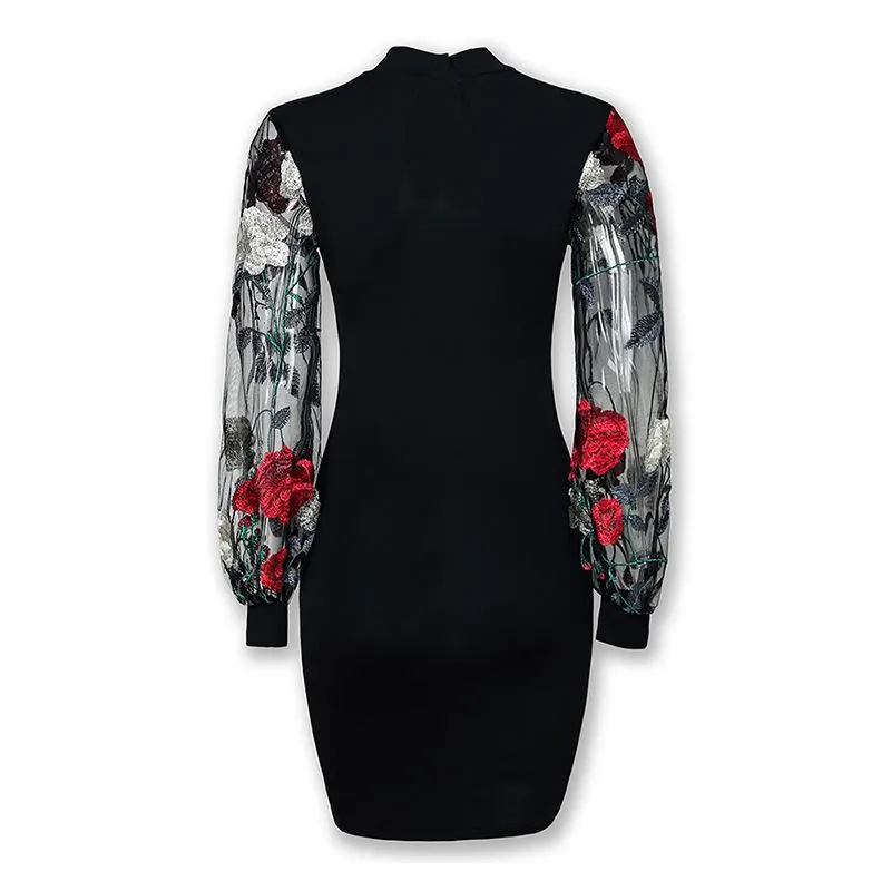 Black Sexy Lace Embroidery Tight Short Dresses