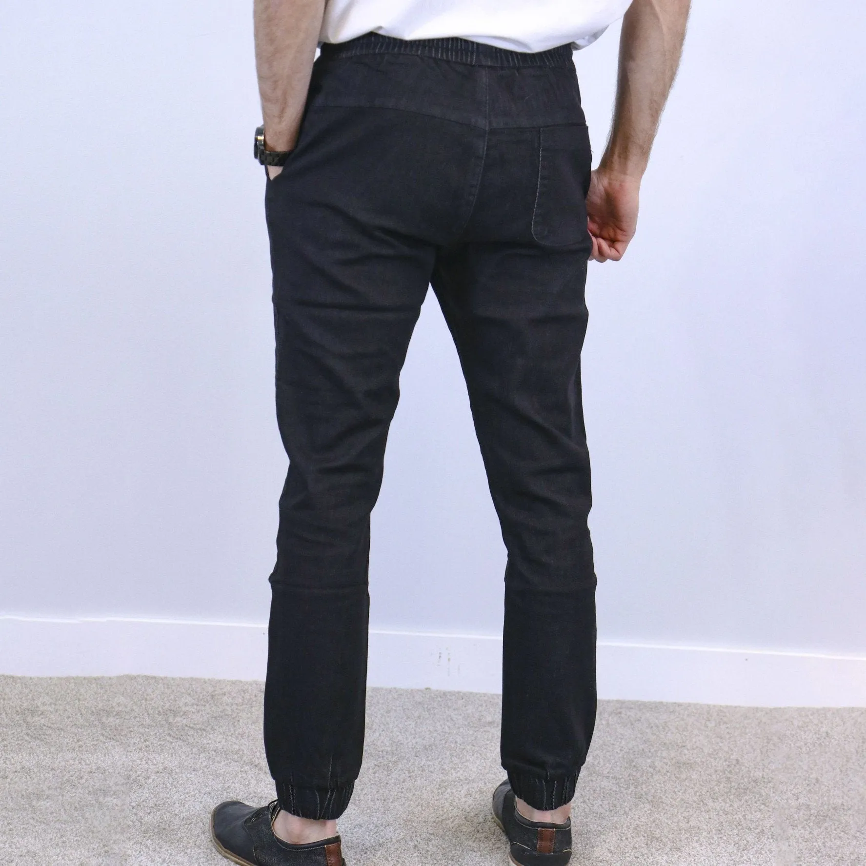 Black Slim Fit Jogger Jeans For Men - Fashion Skinny Cotton Sweatpants Zipper with Pockets