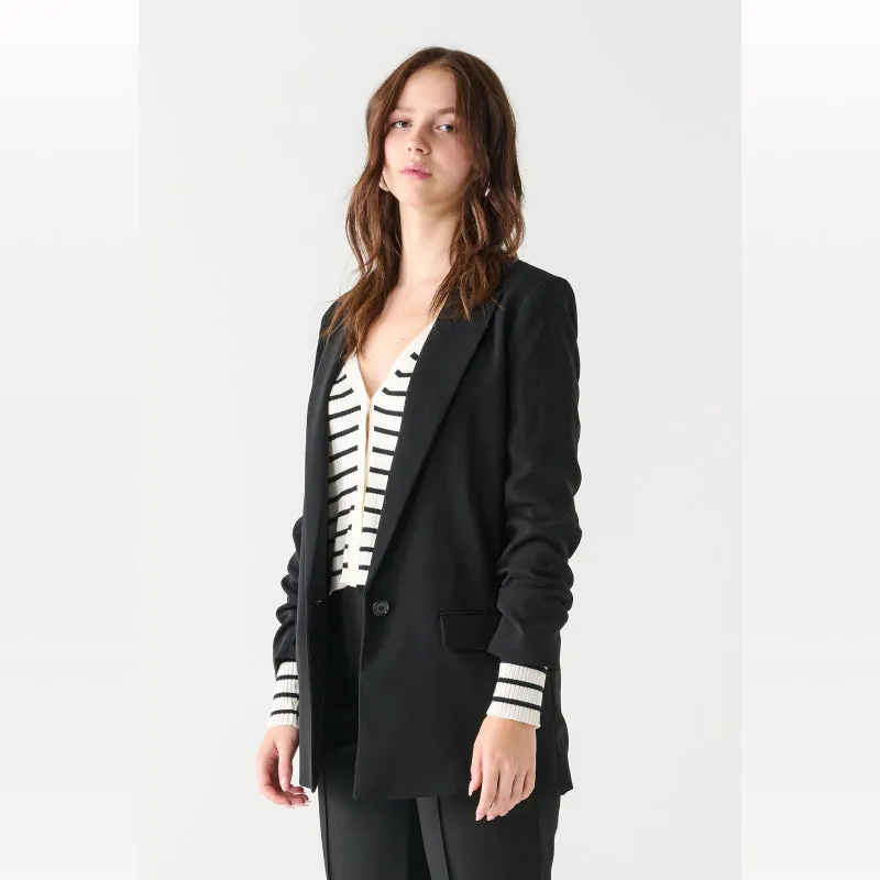 Black Tape Ruched Sleeve Blazer