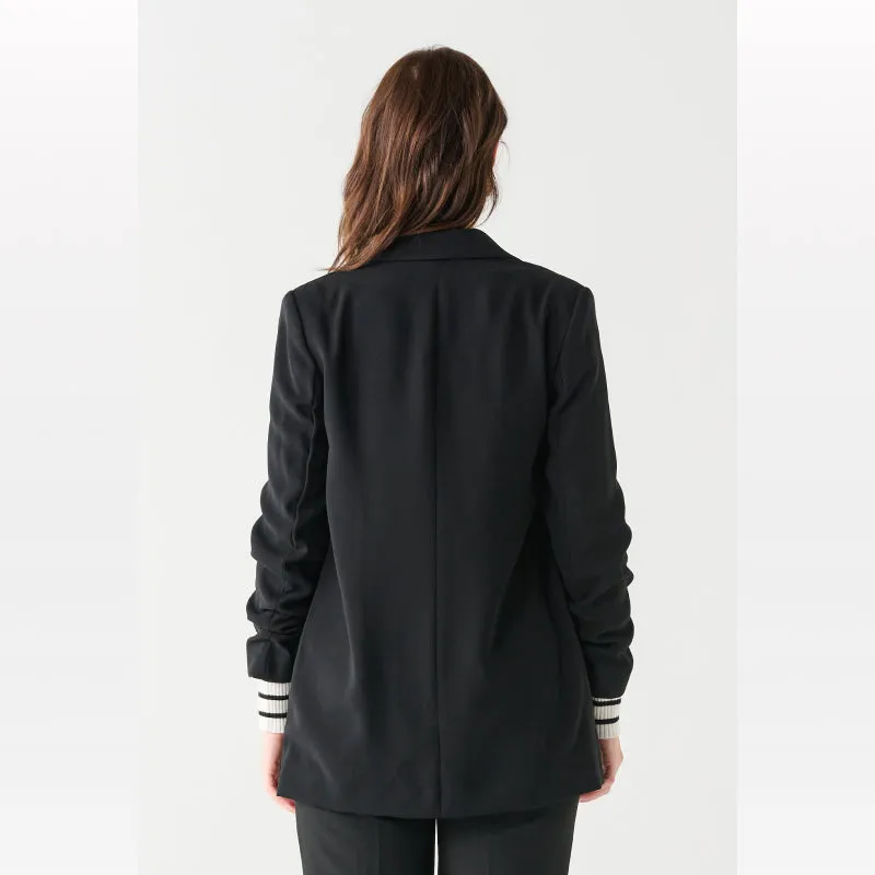 Black Tape Ruched Sleeve Blazer