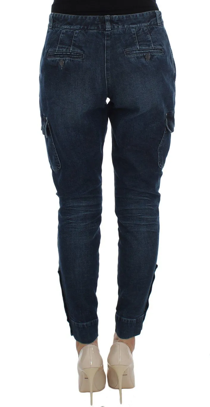 Blue Cotton Stretch Cargo Jeans