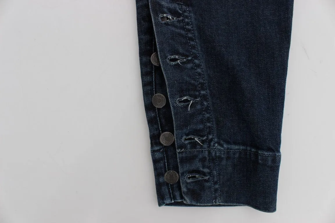 Blue Cotton Stretch Cargo Jeans