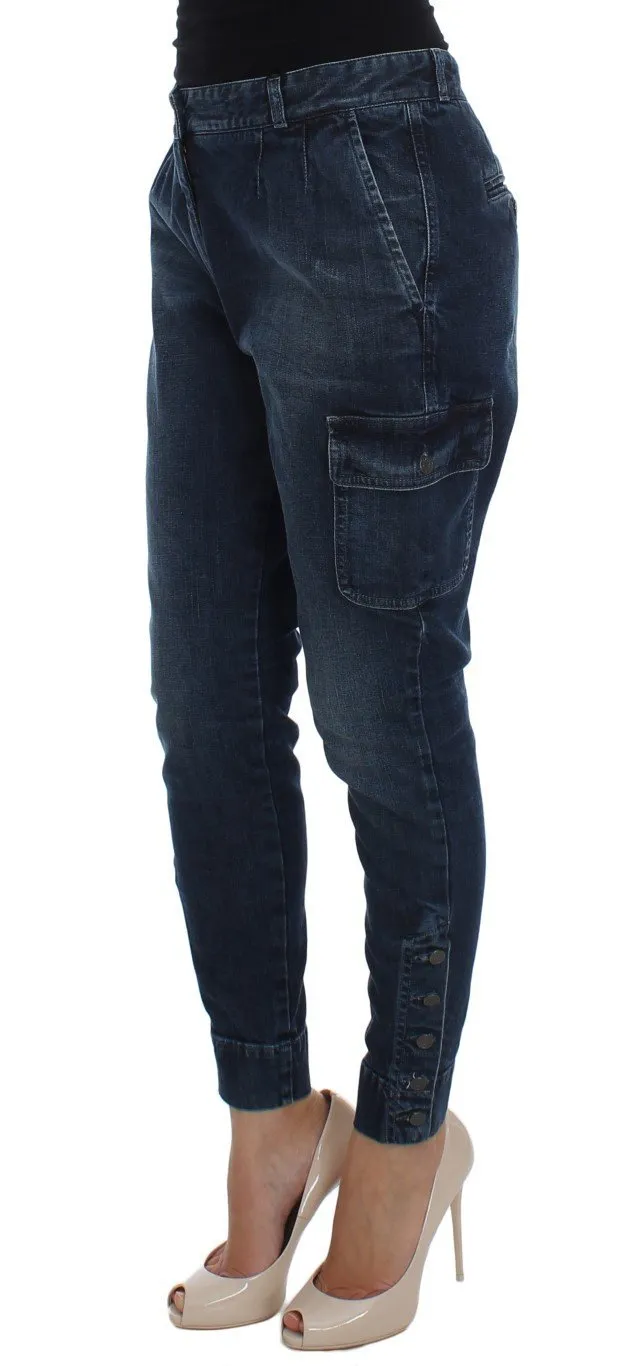 Blue Cotton Stretch Cargo Jeans
