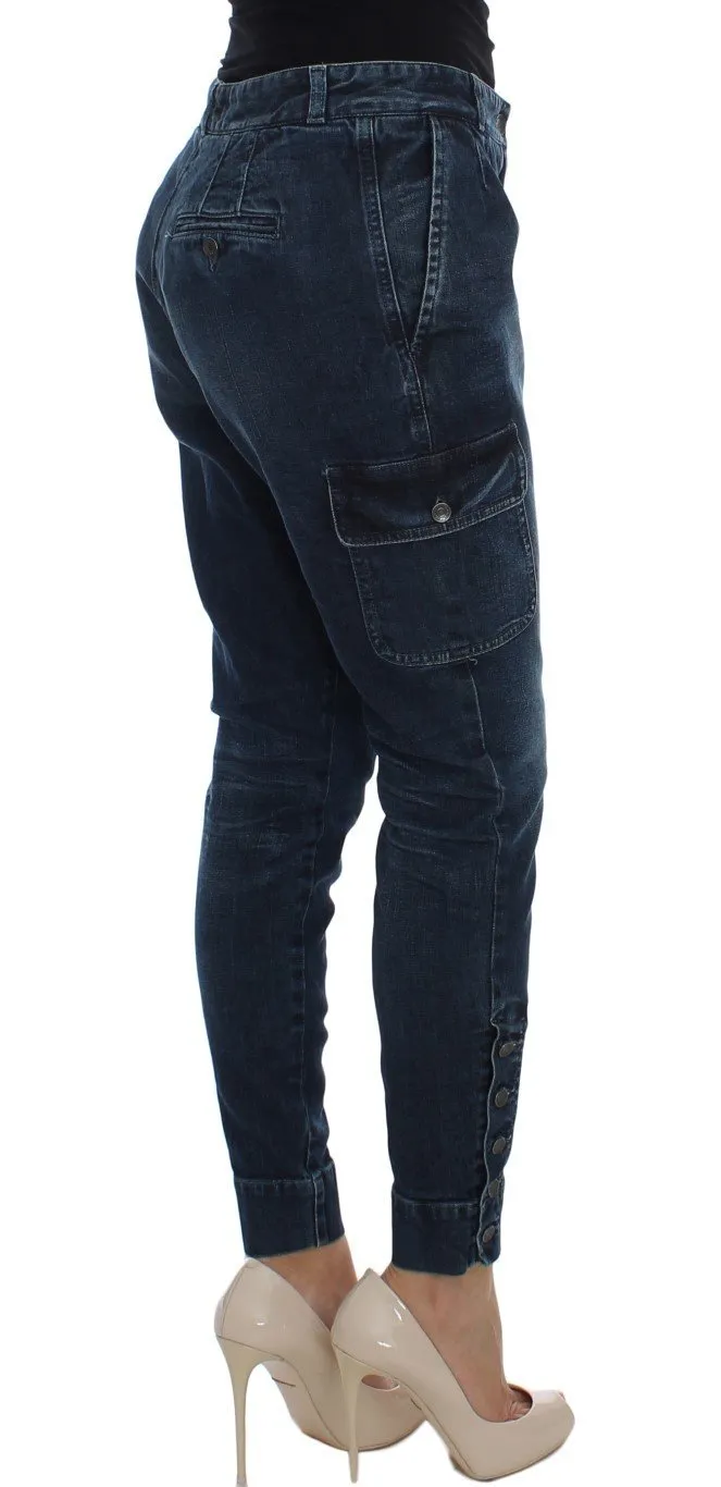 Blue Cotton Stretch Cargo Jeans
