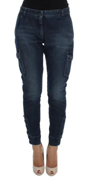 Blue Cotton Stretch Cargo Jeans