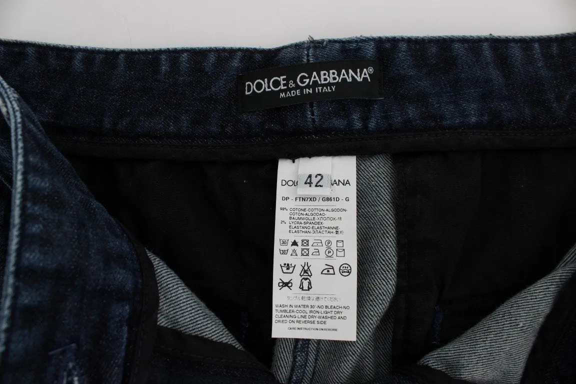 Blue Cotton Stretch Cargo Jeans