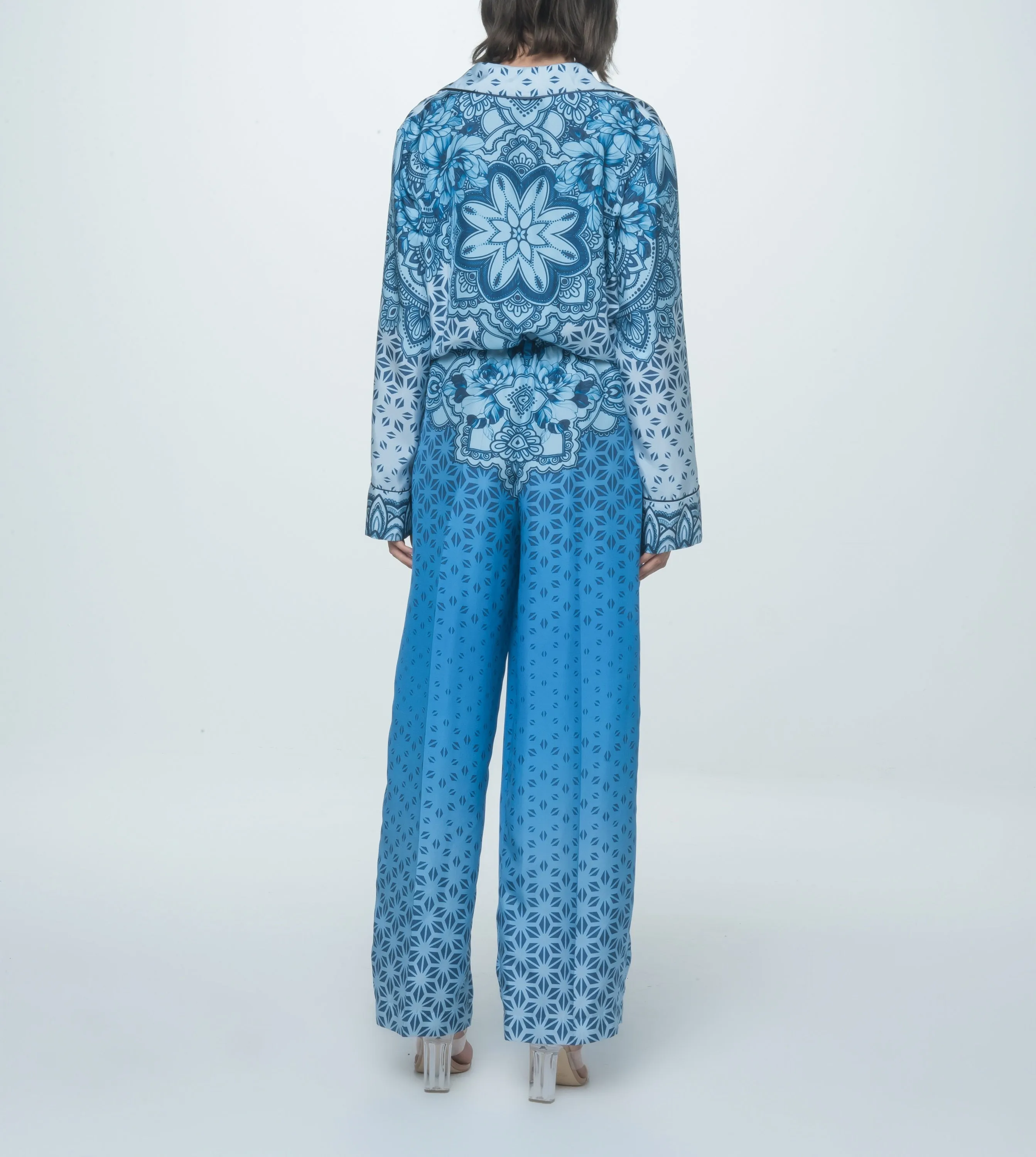 Blue Fantasy Print Silk Jumpsuit