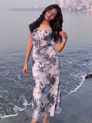Blue Printed Skater Maxi