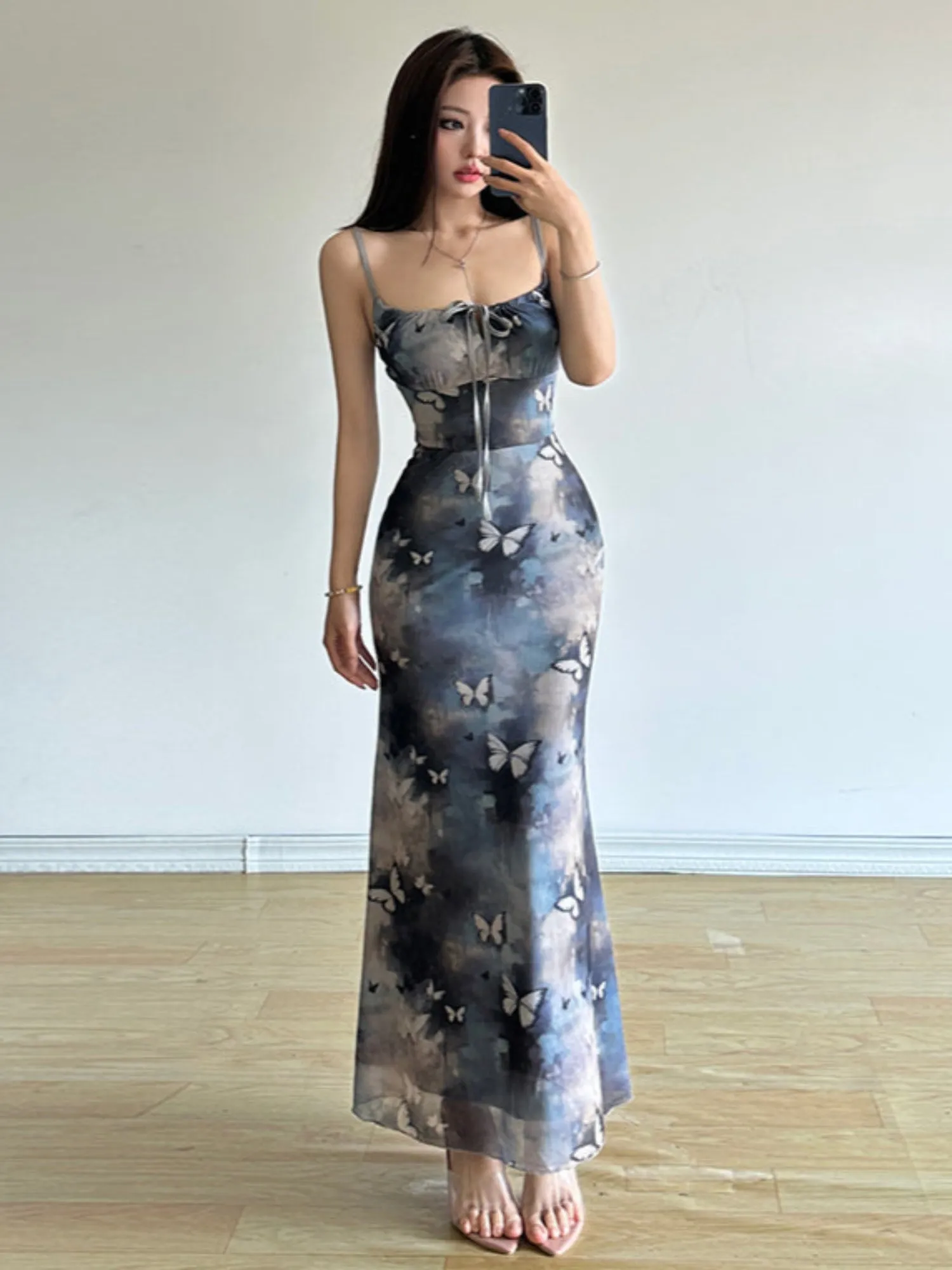 Blue Printed Skater Maxi
