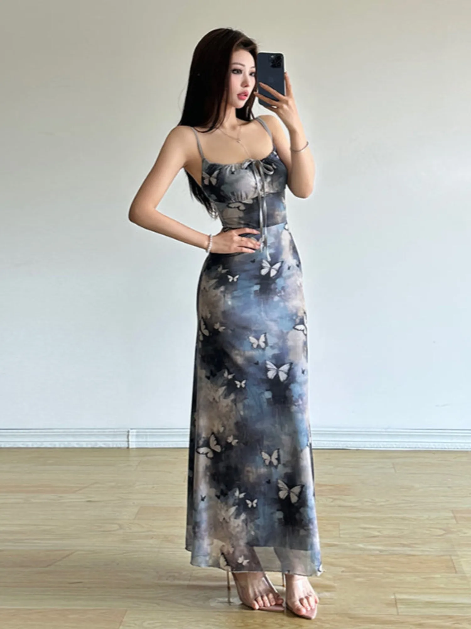 Blue Printed Skater Maxi