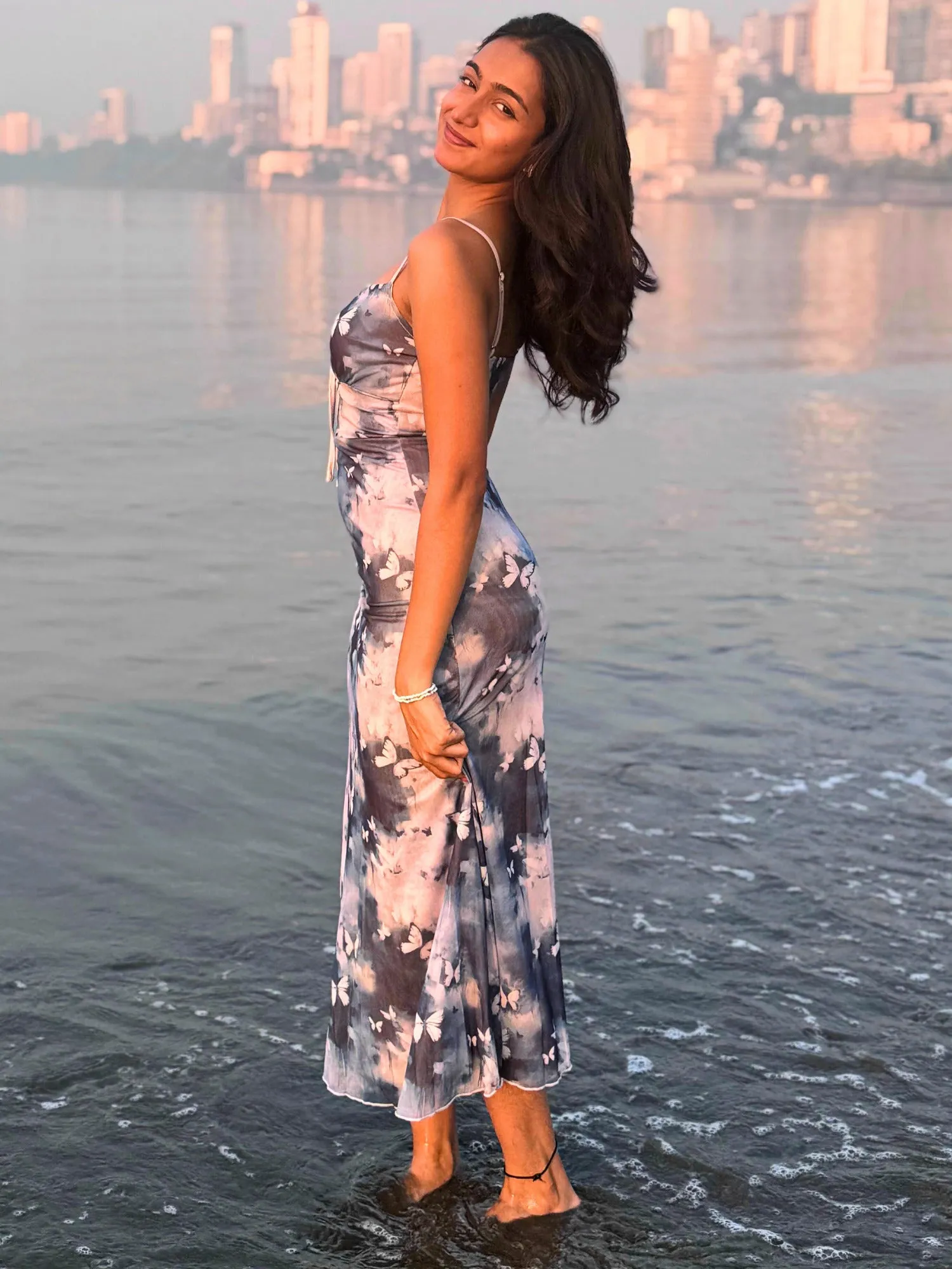 Blue Printed Skater Maxi