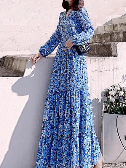 Blue Tiered Maxi Dress