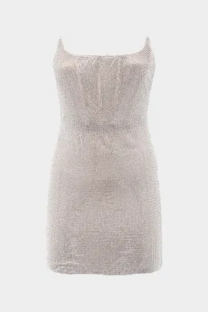 Bodice Mini Dress with Crystals in Silver