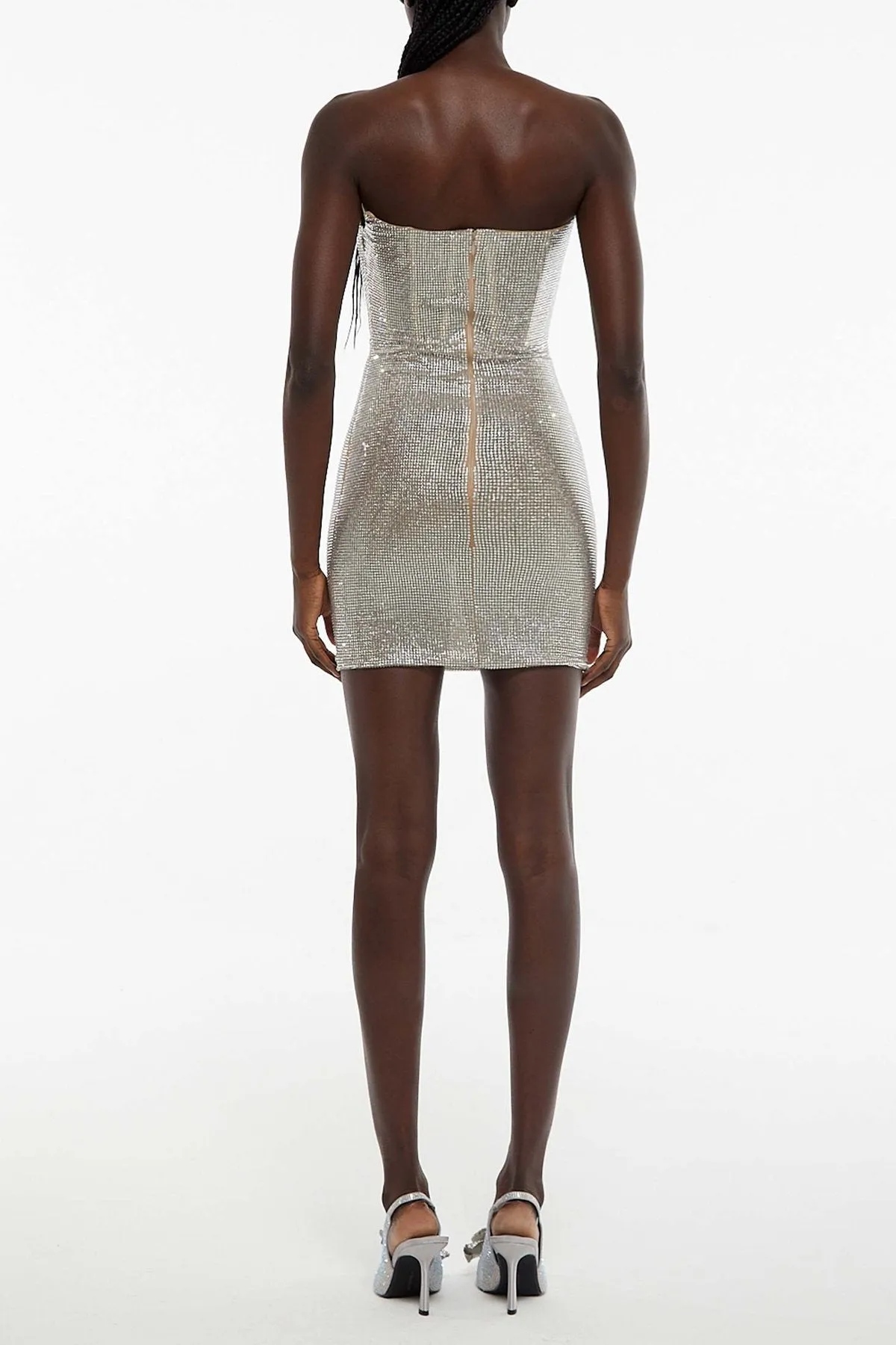 Bodice Mini Dress with Crystals in Silver
