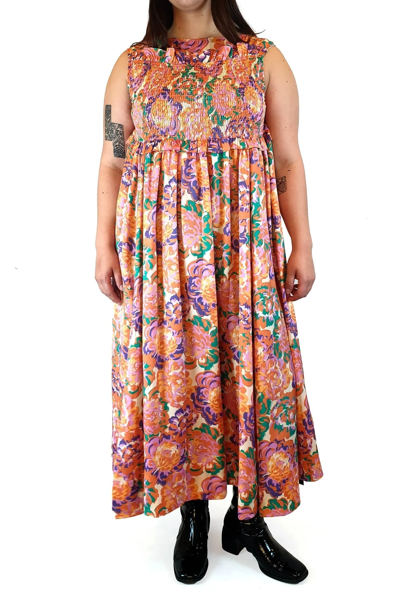 Bohemian Traders vibrant floral sleeveless dress size S (best fits size 14-16)