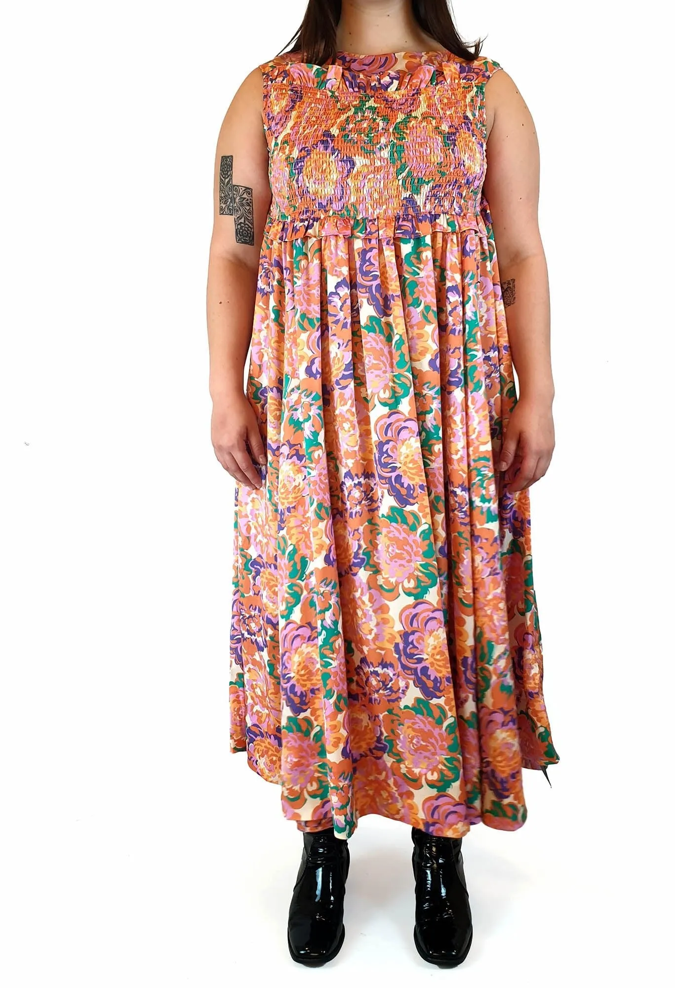 Bohemian Traders vibrant floral sleeveless dress size S (best fits size 14-16)