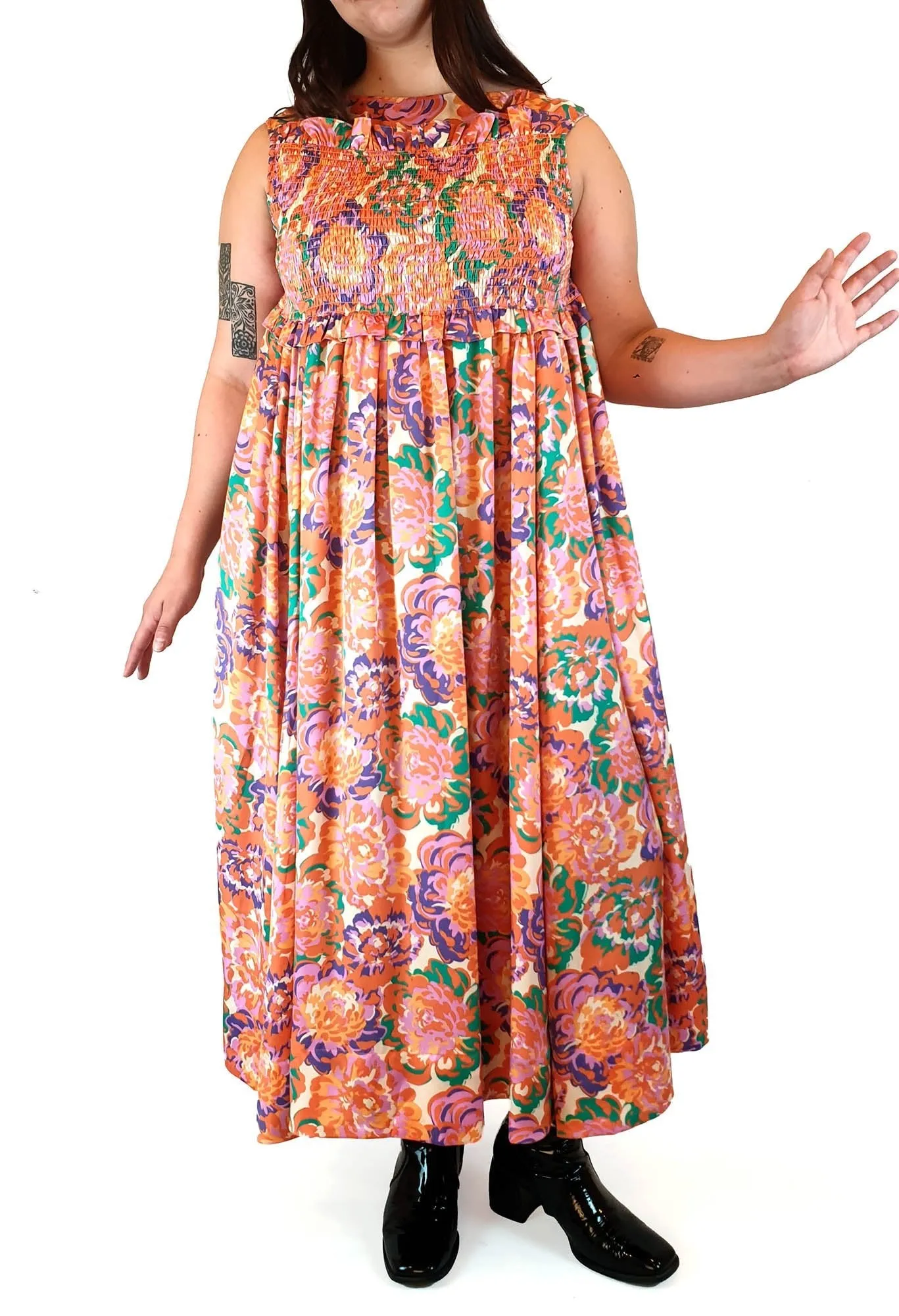 Bohemian Traders vibrant floral sleeveless dress size S (best fits size 14-16)