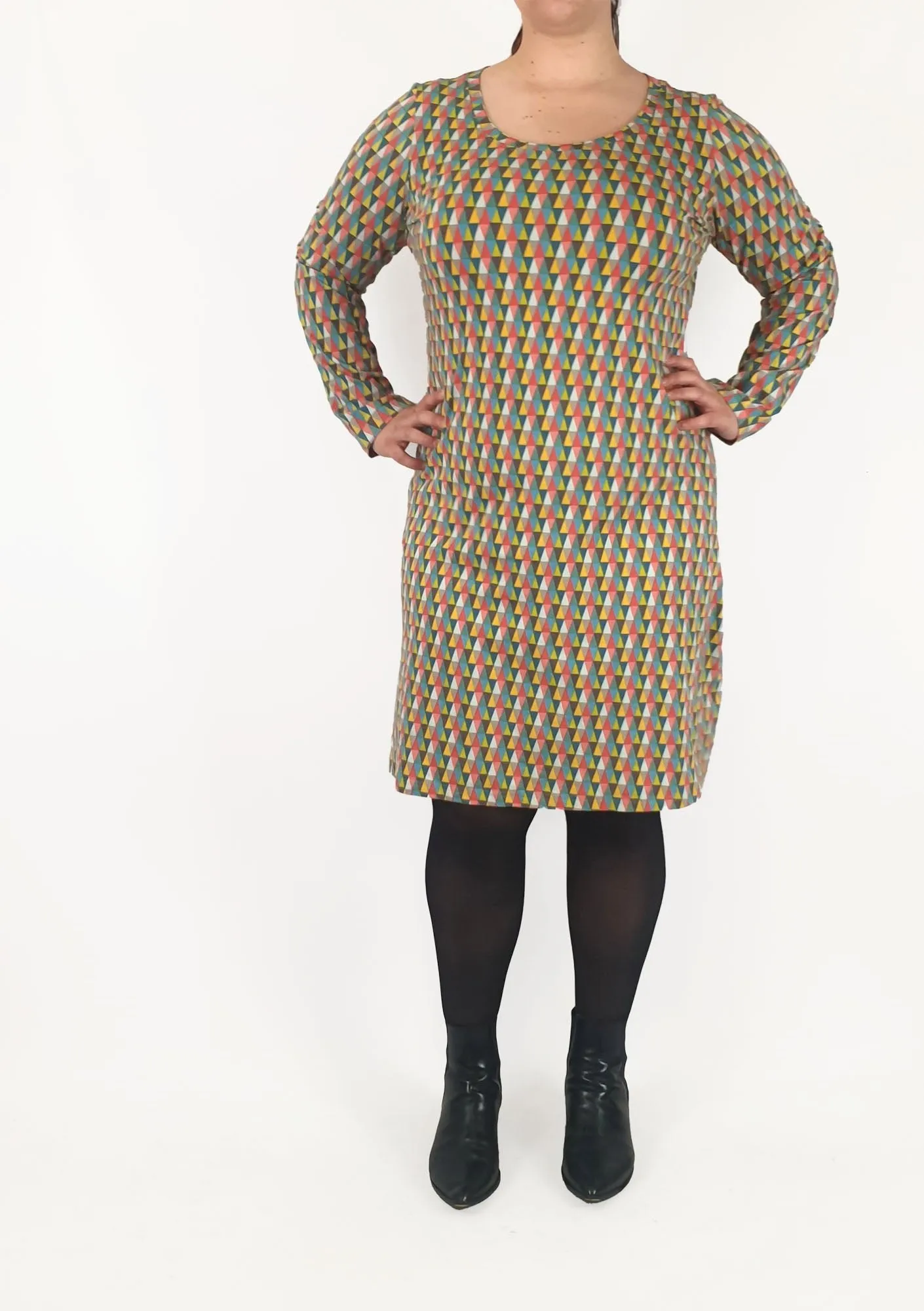 Boom Shankar colourful triangular print long sleeve dress size 16