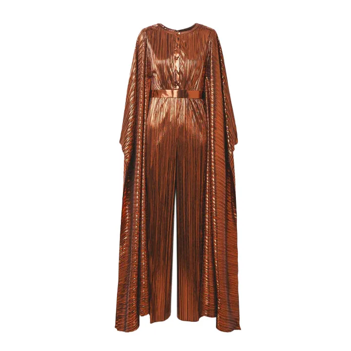 Bronze Belted Plissé Jumpsuit