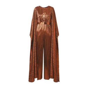 Bronze Belted Plissé Jumpsuit