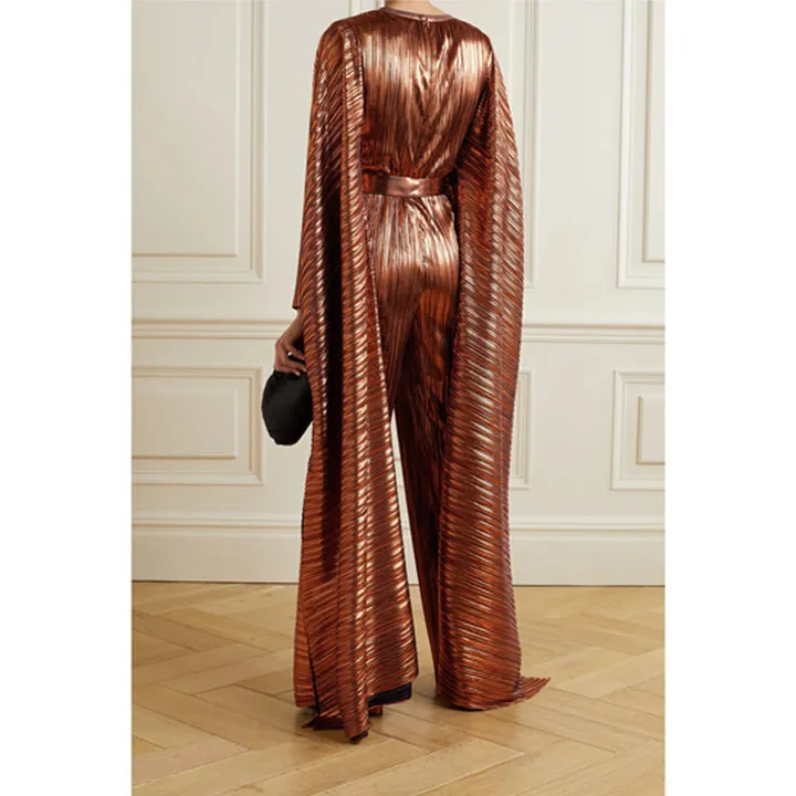 Bronze Belted Plissé Jumpsuit