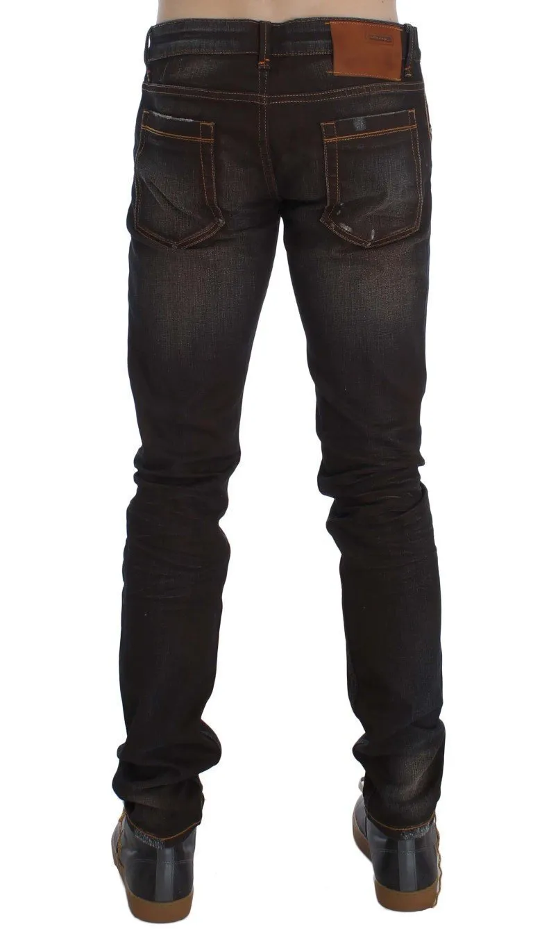 Brown Wash Cotton Stretch Slim Fit Jeans