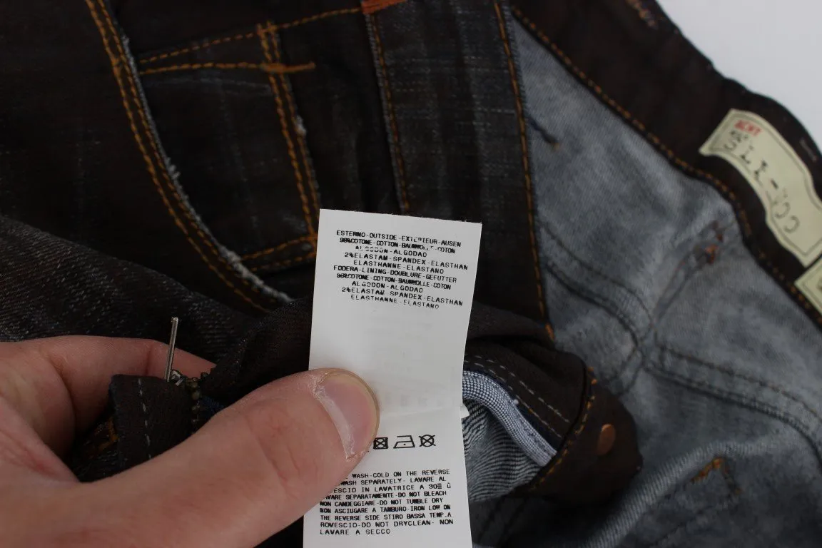 Brown Wash Cotton Stretch Slim Fit Jeans