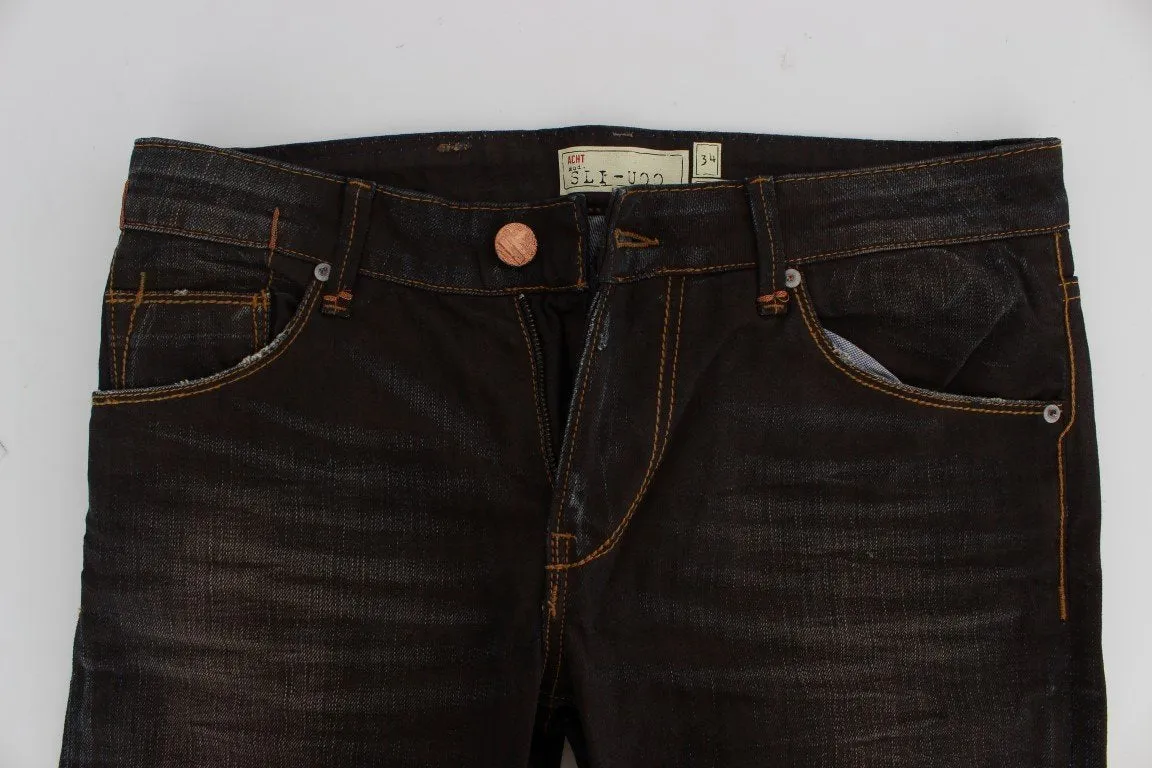 Brown Wash Cotton Stretch Slim Fit Jeans