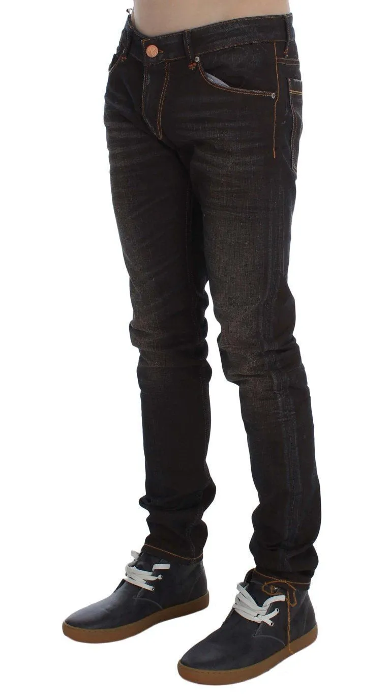 Brown Wash Cotton Stretch Slim Fit Jeans