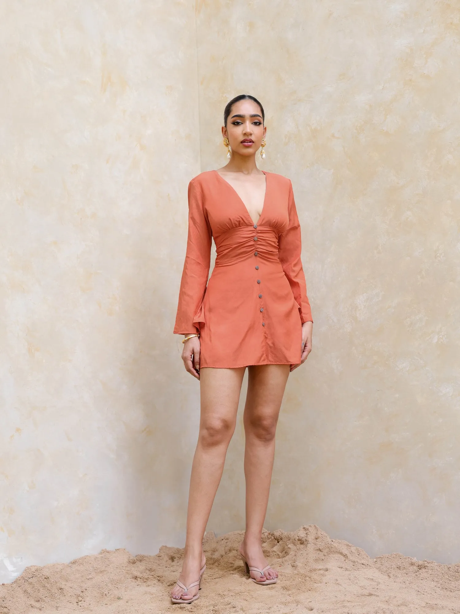 Button Down Bustier Detail Mini Dress
