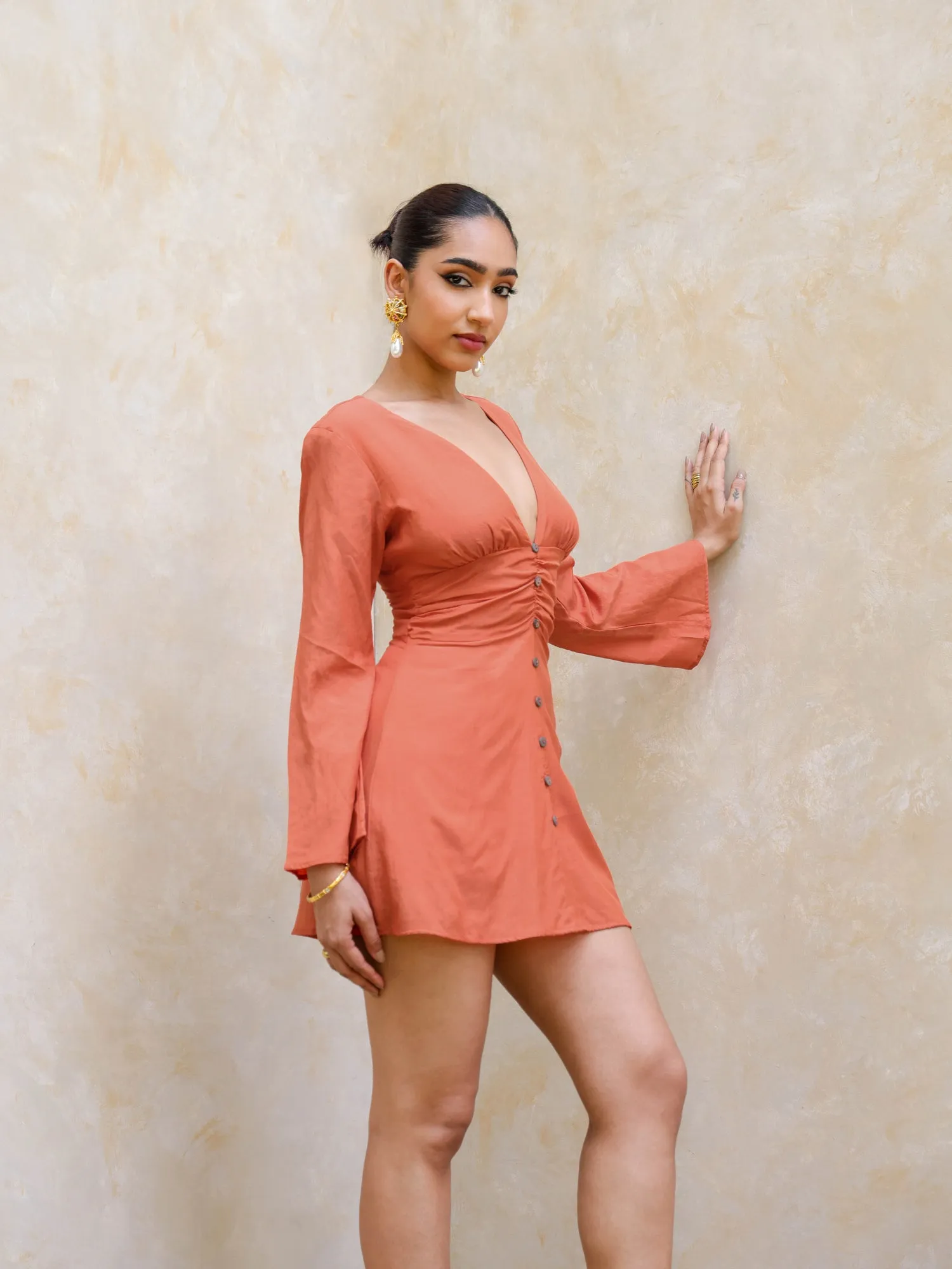 Button Down Bustier Detail Mini Dress