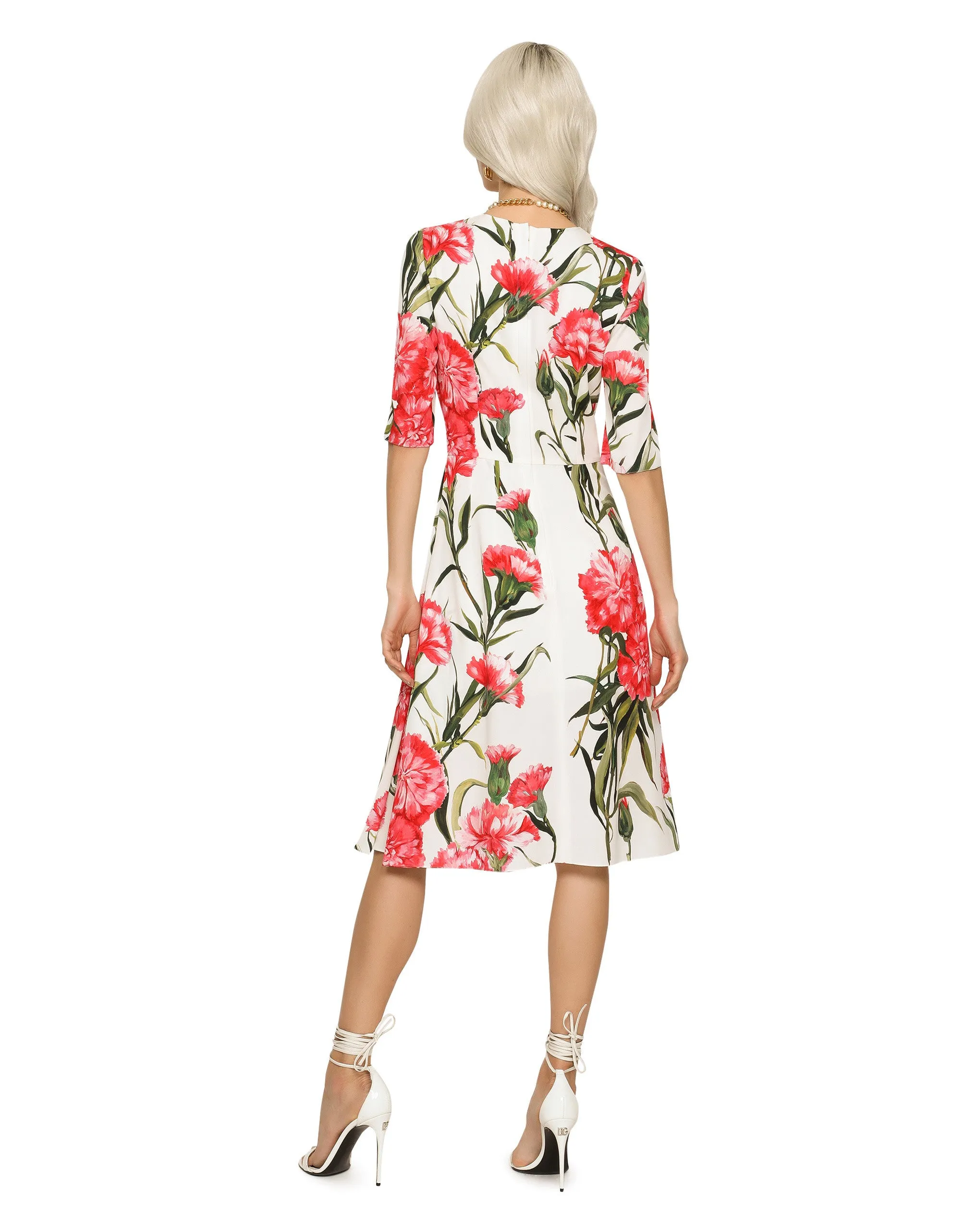 Carnation-print charmeuse midi dress