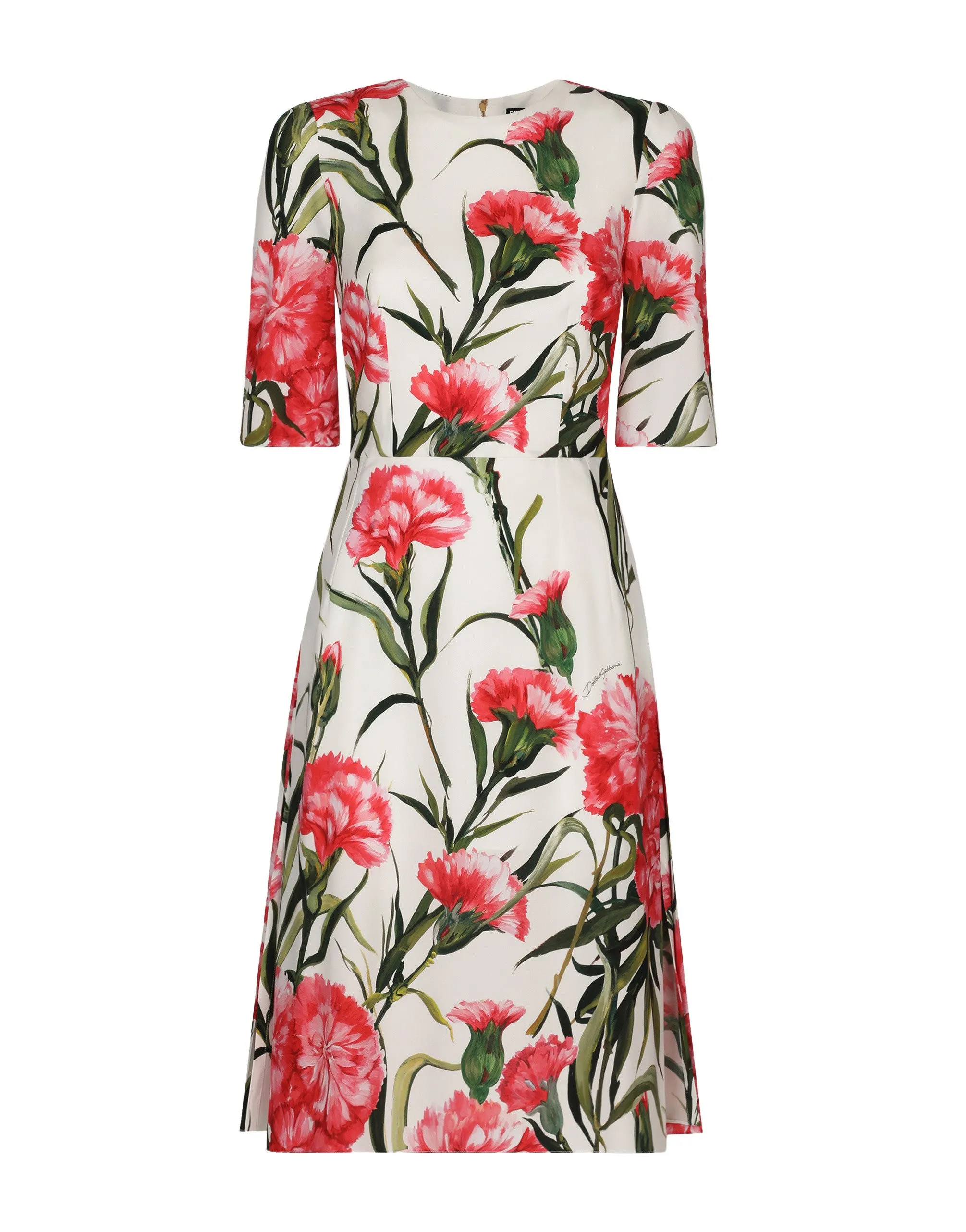 Carnation-print charmeuse midi dress