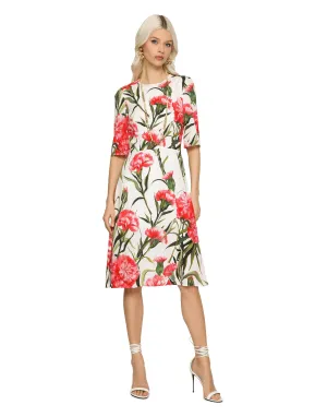 Carnation-print charmeuse midi dress