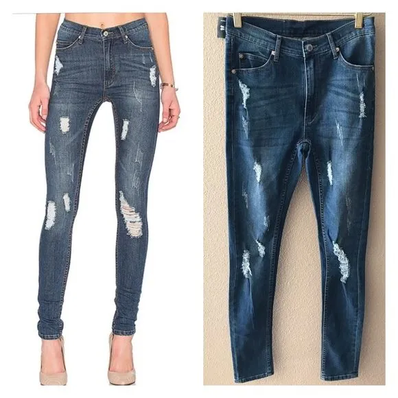 Cheap Monday second skin skinny distressed jeans