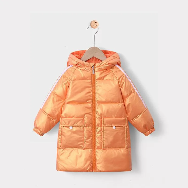 Children's Down Jackets Medium-length Boys and Girls White Duck Down Jackets Thick Warm Shiny and Wash-free Hooded Children's Wear